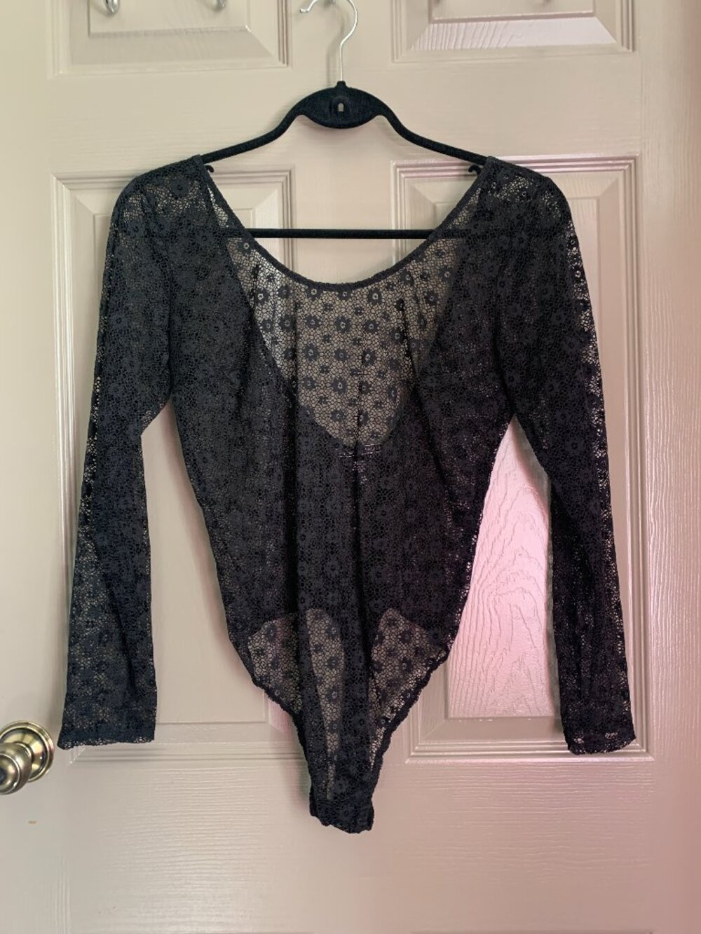 Victoria's Secret Black Lace Long Sleeve Bodysuit Size M/L Date Night Y2K